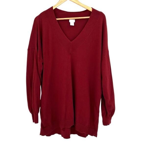 Chicos brick red vneck long tunic length sweater size xlarge - Picture 1 of 6